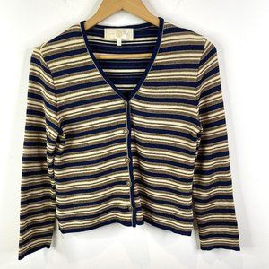 St John Sport Womens Size Small Navy Blue Gold Striped Sweater Cardigan